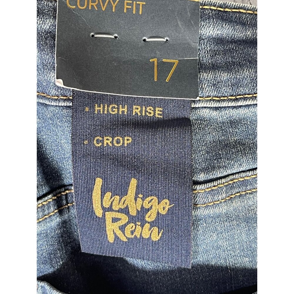 Indigo Rein Womens Curvy Fit High Rise Crop Jeans Distressed Denim Size 17 - Picture 4 of 9
